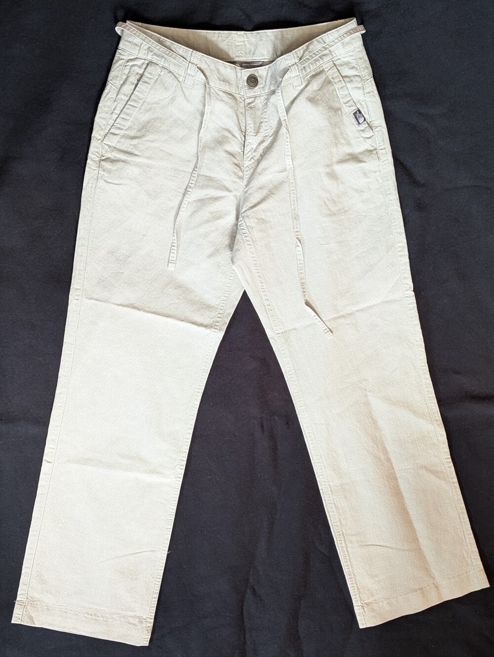 North Face Women's Destination Pants Mid Grey Stripe HEMMED White 0 Cotton Linen